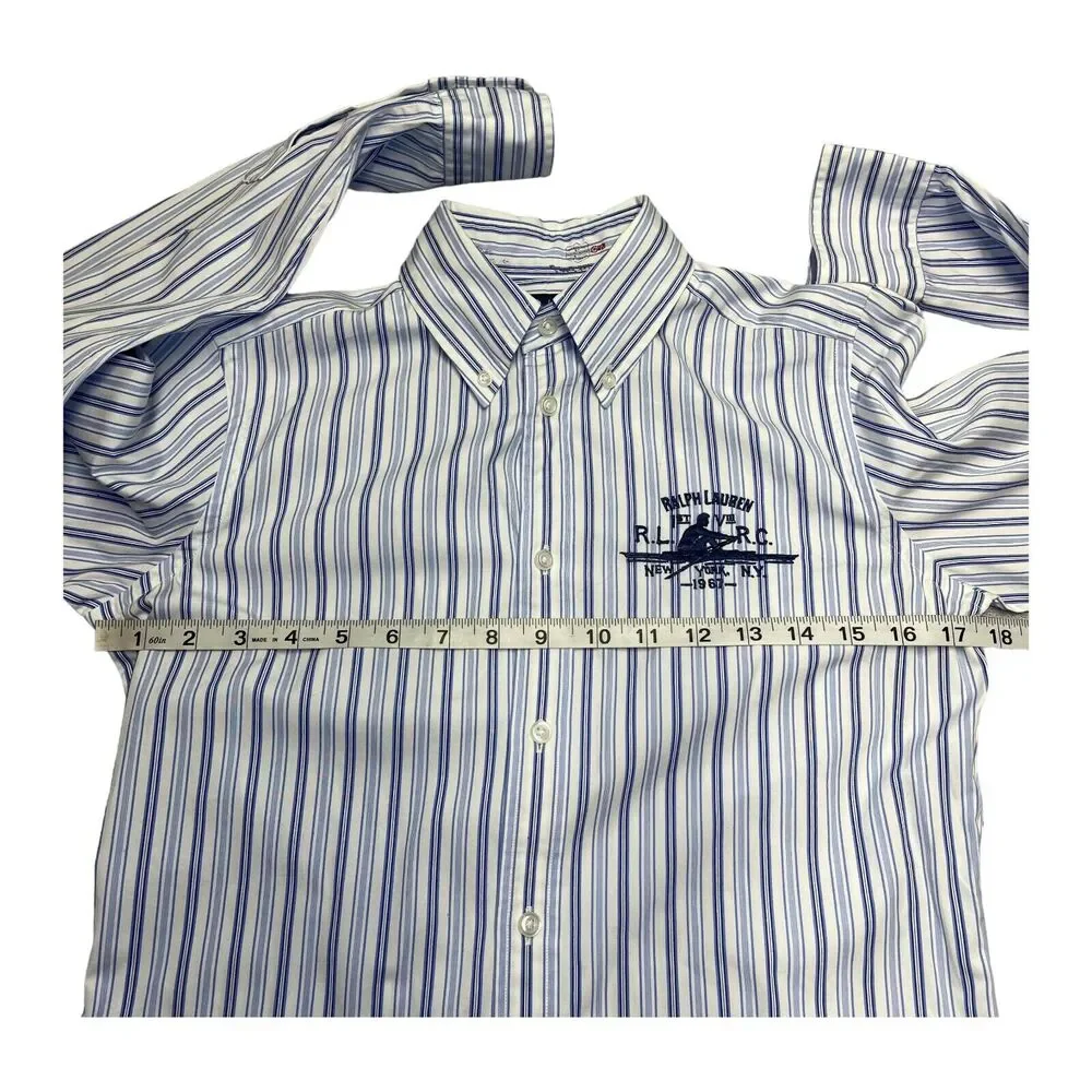 Ralph Lauren Rowing Club Boys 6 White Striped Long Sleeve Slim Fit Button Down - Picture 6 of 8